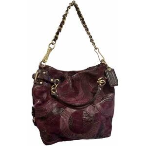 EUC COACH Inlaid C Brooke Purple Leather Suede Medium Tote Bag Purse -Rare